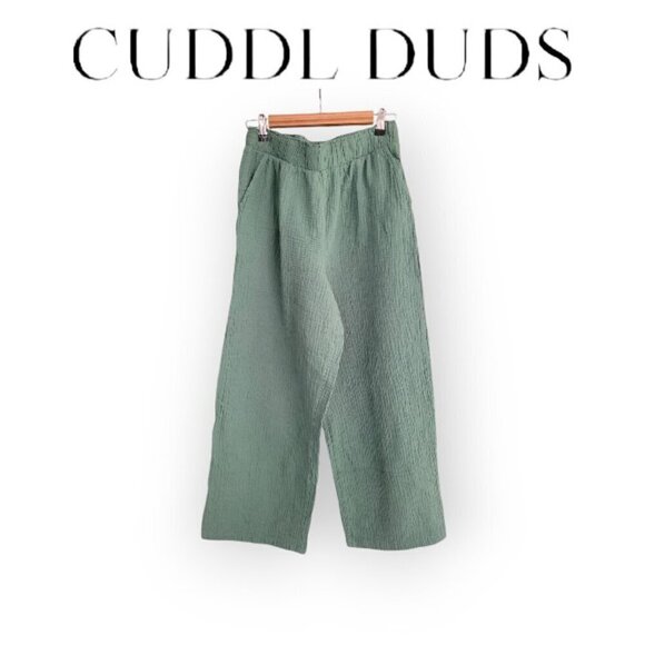 Cuddl Duds fresh green 100% cotton cozy comfy stretch-waist lounge pants size M - Picture 1 of 10